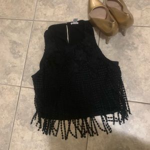 Black laces fringe crop top